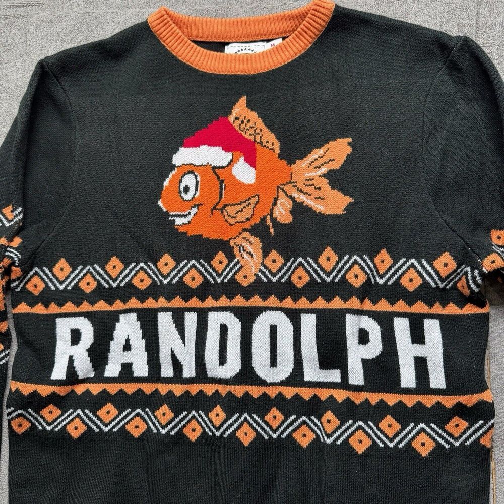 Barstool Sports X‎ Shinesty Christmas Holiday Sweater M Black Pet Fish Randolph